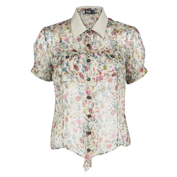 Pre Owned D&G Beige Floral Printed Short Sleeve Shirt S