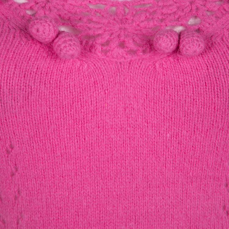Pre Owned D&G Pink Bobble Detail Crochet Trim V-Neck Sweater S