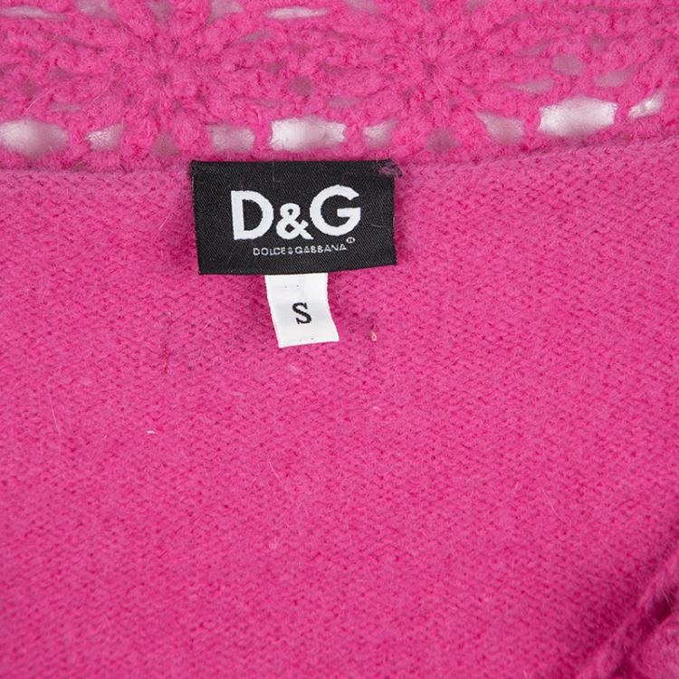 Pre Owned D&G Pink Bobble Detail Crochet Trim V-Neck Sweater S