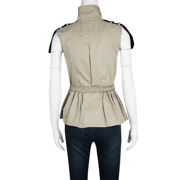 Pre Owned D&G Khaki Cotton Ruffle Tie Detail Zip Front Vest S