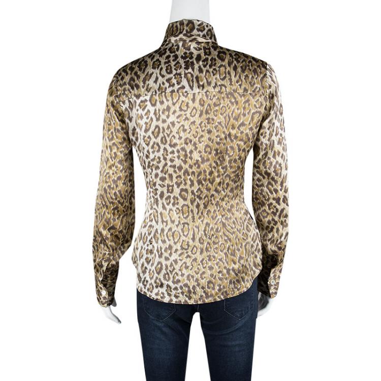 Pre Owned D&G Leopard Print Silk Satin Long Sleeve Button Front Shirt S