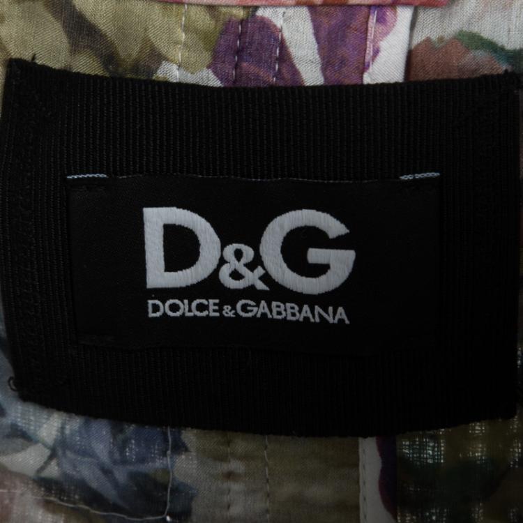 Pre Owned D&G Multicolor Textured Floral Print Lined Silk Trim Detail Double Breasted Jacket S