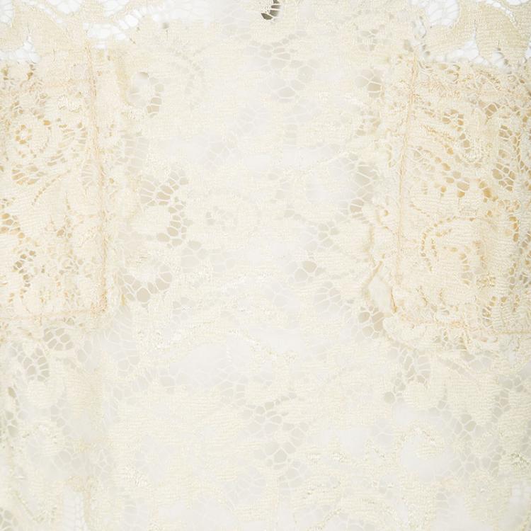 Pre Owned D&G Pale Yellow Floral Lace Sleeveless Top S