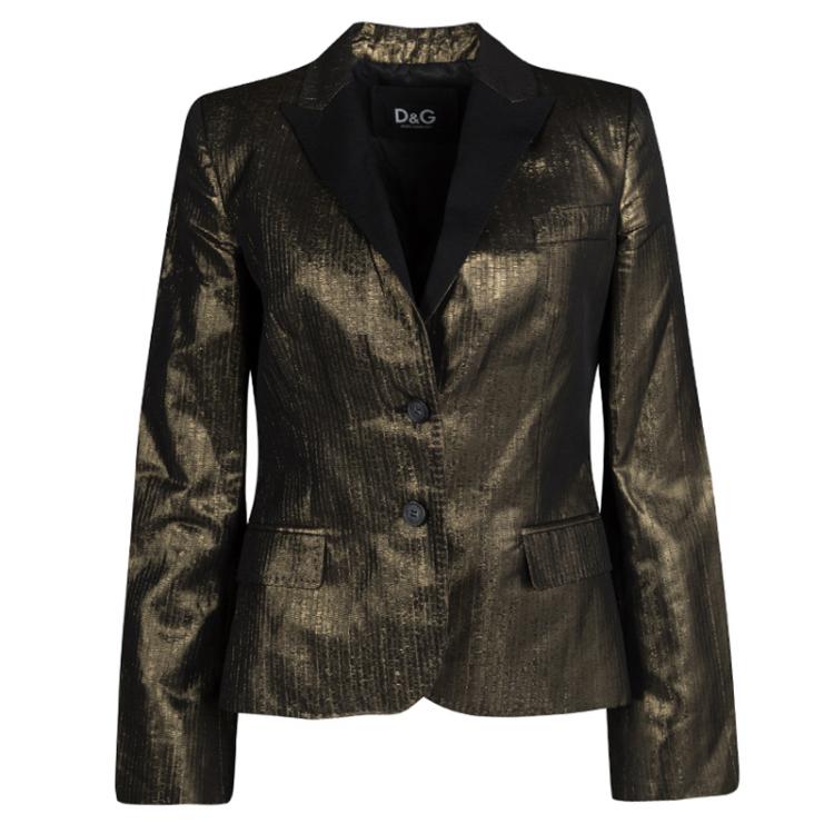 Pre Owned D&G Metallic Gold Contrast Lapel Blazer M