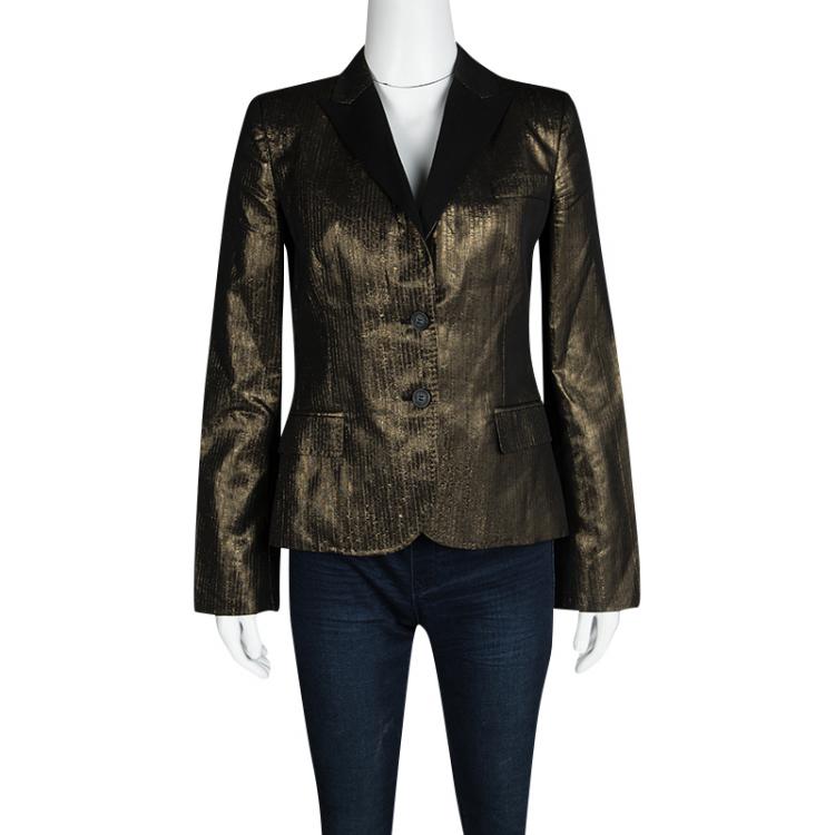 Pre Owned D&G Metallic Gold Contrast Lapel Blazer M