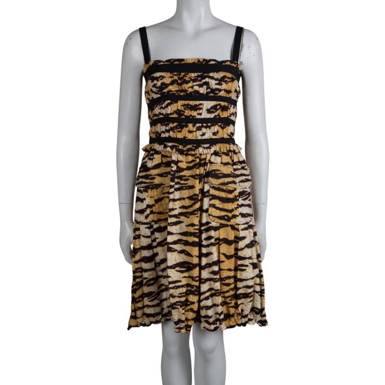 مملوكة مسبقًا D&G Animal Print Smocked Sleeveless Dress M