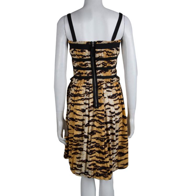 مملوكة مسبقًا D&G Animal Print Smocked Sleeveless Dress M
