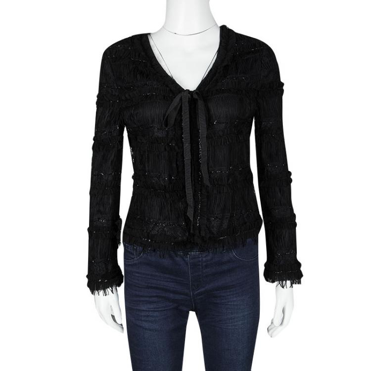 Pre Owned D&G Black Cutout Lace Embellished Tie Detail Jacket S
