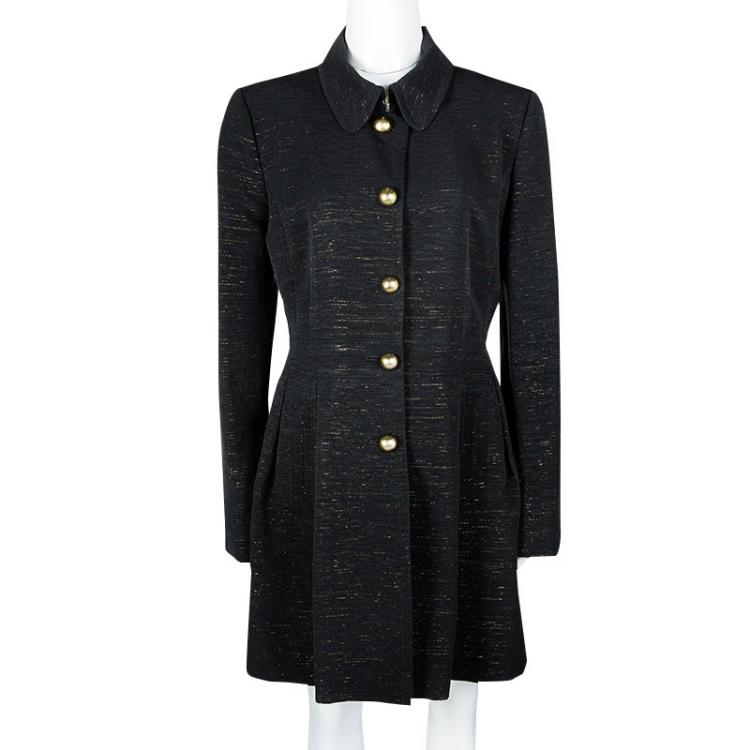 Pre Owned D&G Black Lurex Detail Long Coat M