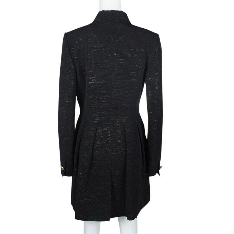 Pre Owned D&G Black Lurex Detail Long Coat M