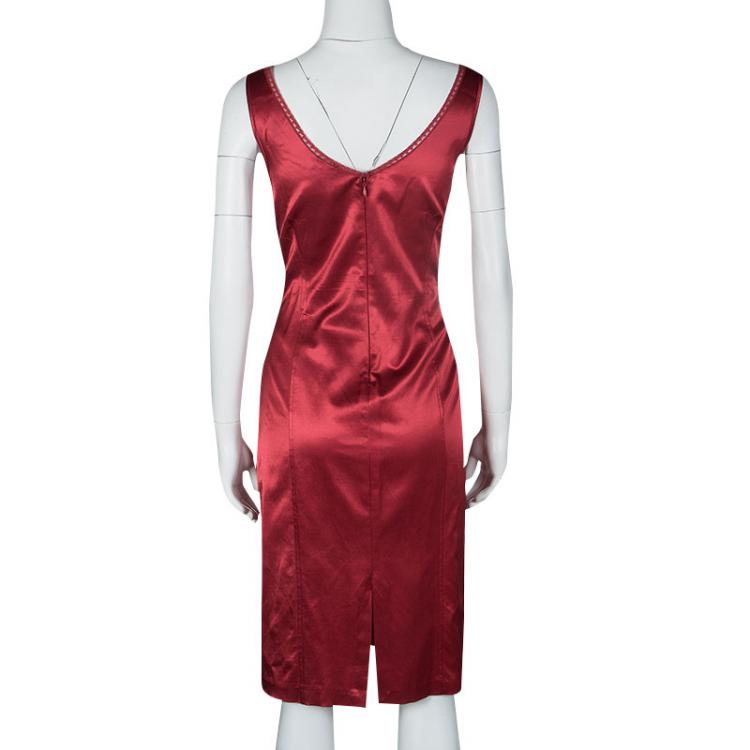 Pre Owned D&G Red Lace Neckline Detail V-Neck Sleeveless Dress L