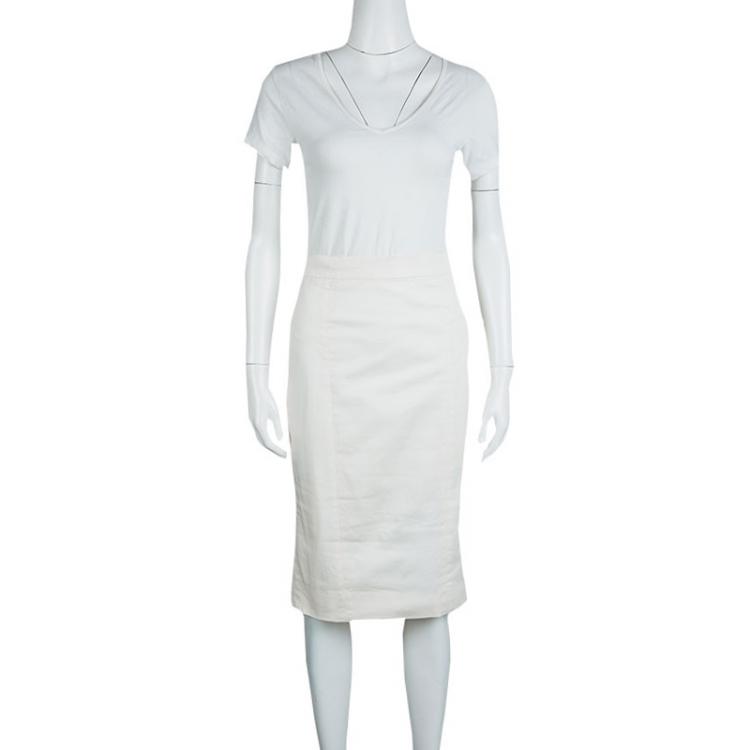 Pre Owned D&G Off White Stretch Cotton Pencil Skirt S