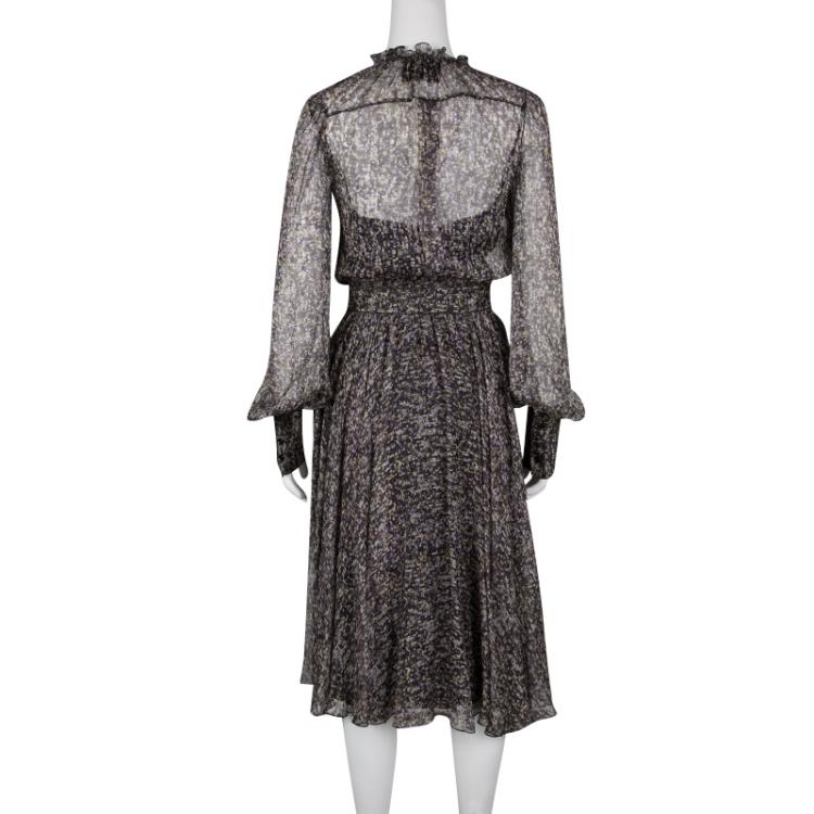 Pre Owned D&G Sequin Printed Silk Chiffon Long Sleeve Midi Dress S
