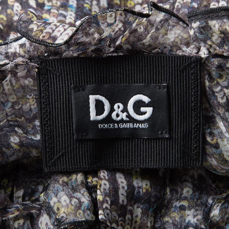 Pre Owned D&G Sequin Printed Silk Chiffon Long Sleeve Midi Dress S
