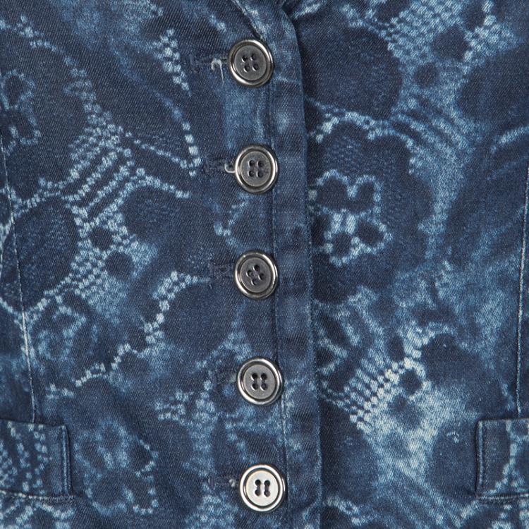 Pre Owned D&G Indigo Printed Washed Denim Lace Back Detail Waist Coat S