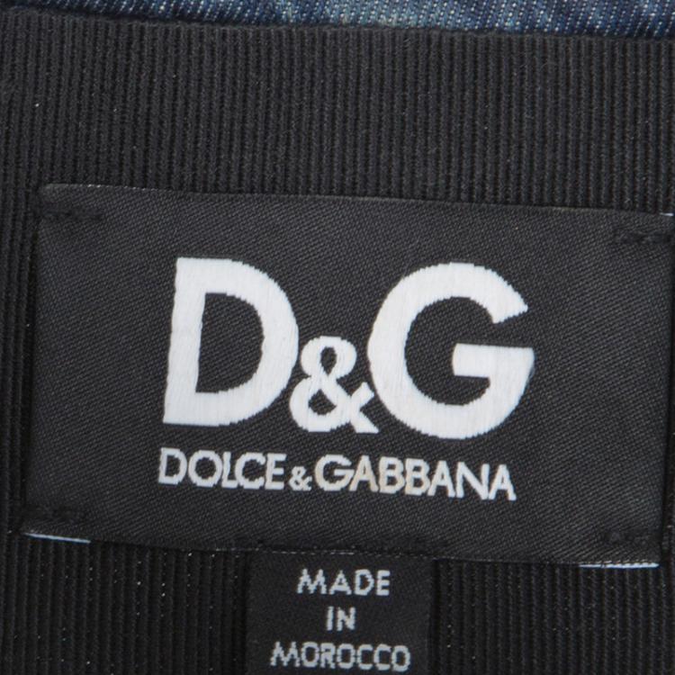 Pre Owned D&G Indigo Printed Washed Denim Lace Back Detail Waist Coat S
