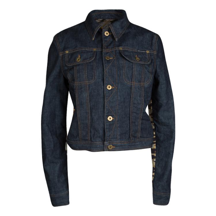 Pre Owned D&G Indigo Animal Print Detail Dark Wash Denim Jacket M