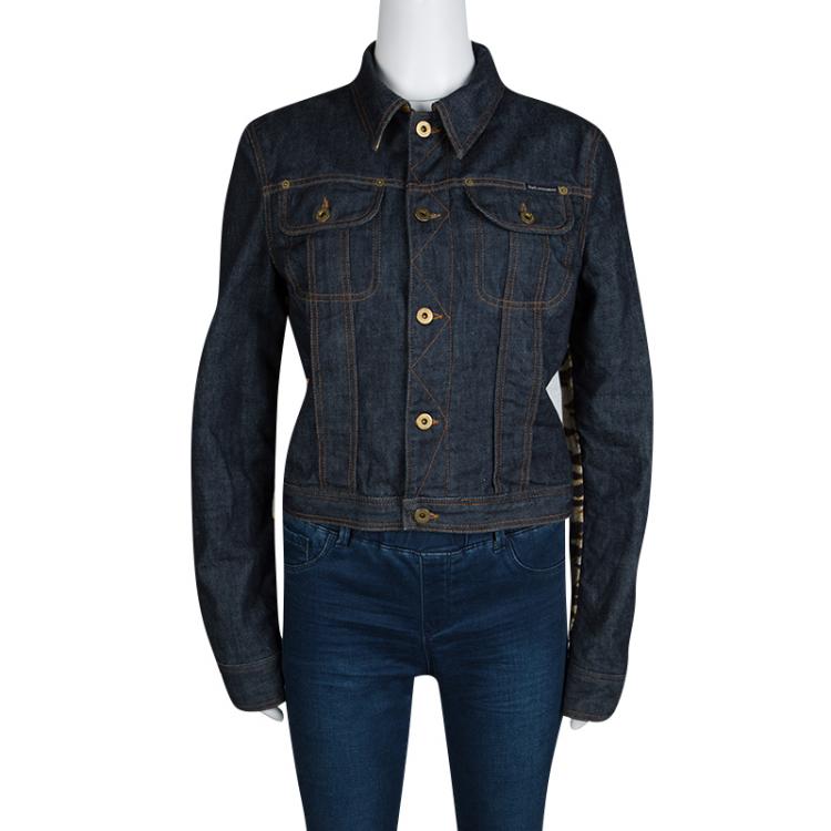 Pre Owned D&G Indigo Animal Print Detail Dark Wash Denim Jacket M