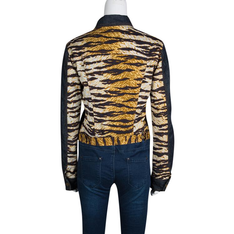 Pre Owned D&G Indigo Animal Print Detail Dark Wash Denim Jacket M