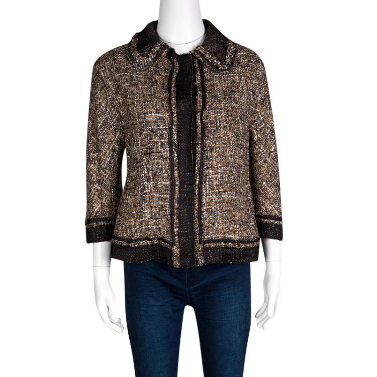 Pre Owned D&G Brown and Black Textured Button Front Collared Jacket L