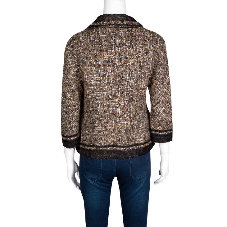 Pre Owned D&G Brown and Black Textured Button Front Collared Jacket L