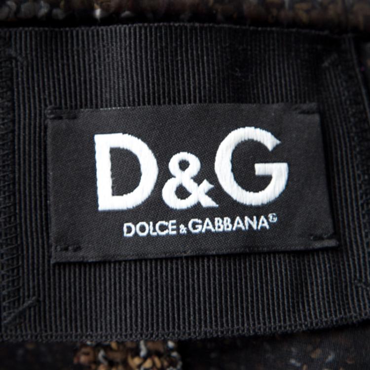Pre Owned D&G Brown and Black Textured Button Front Collared Jacket L