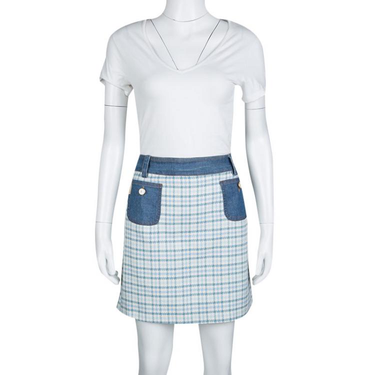 Pre Owned D&G Multicolor Textured Cotton Denim Waist and Pocket Detail Mini Skirt L