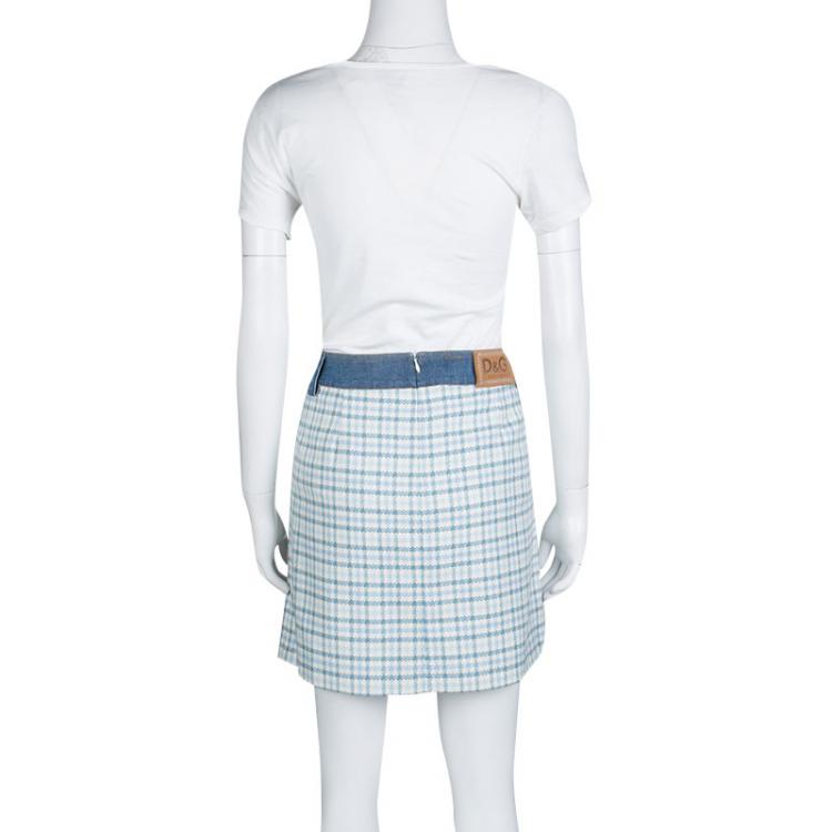 Pre Owned D&G Multicolor Textured Cotton Denim Waist and Pocket Detail Mini Skirt L