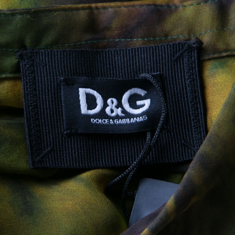 Pre Owned D&G Multicolor Printed Sheer Silk Chiffon Ruffle Front Shirt M