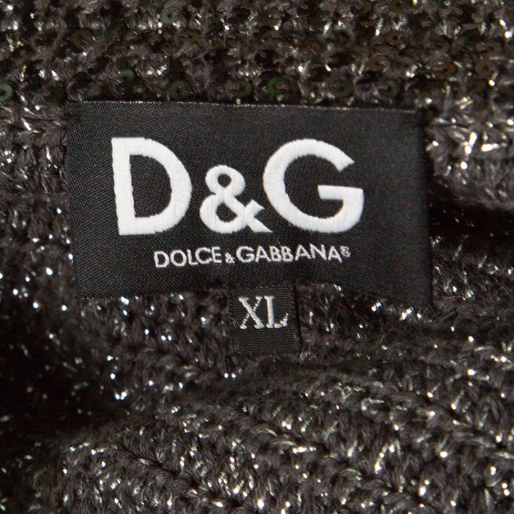 Pre Owned D&G Grey Sequined Lurex Knit Long Coat XL