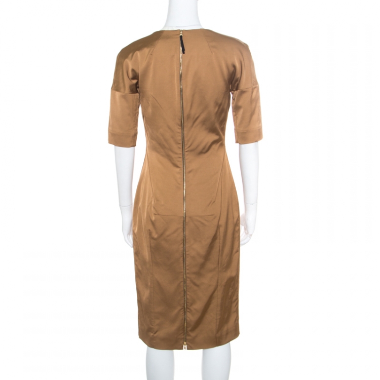 Pre Owned D&G Brown Short Sleeve V-Neck Dress M