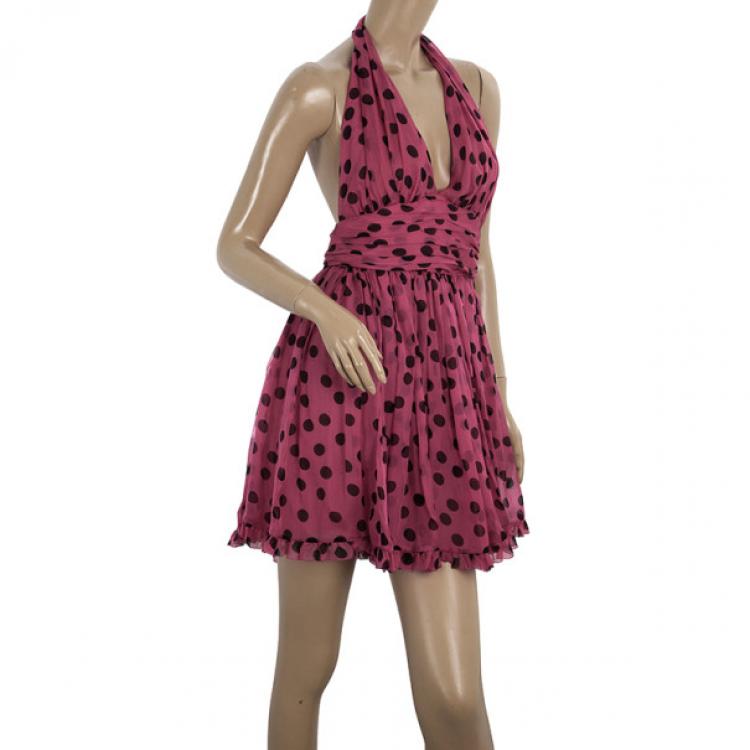 Pre Owned D&amp;G Ruched Polka Dot Dress M