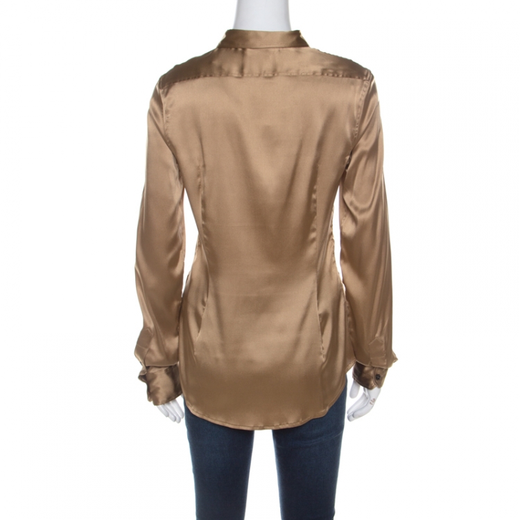 Pre Owned D&G Beige Silk Satin Long Sleeve Button Front Shirt M 