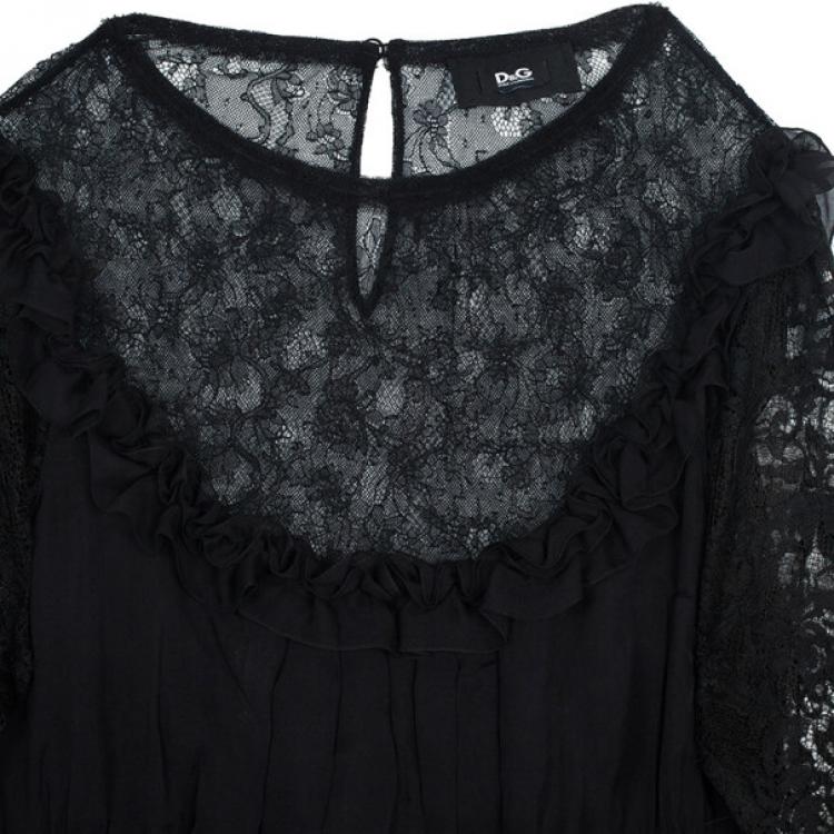 Pre Owned D&amp;G Black Lace &amp; Silk Dress L