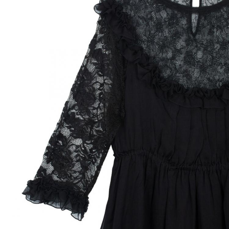 Pre Owned D&amp;G Black Lace &amp; Silk Dress L