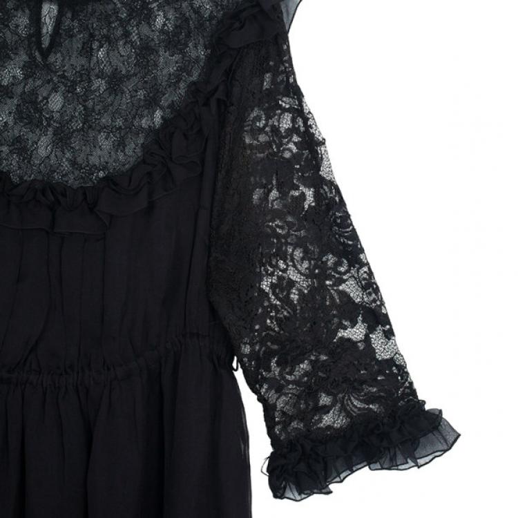 Pre Owned D&amp;G Black Lace &amp; Silk Dress L