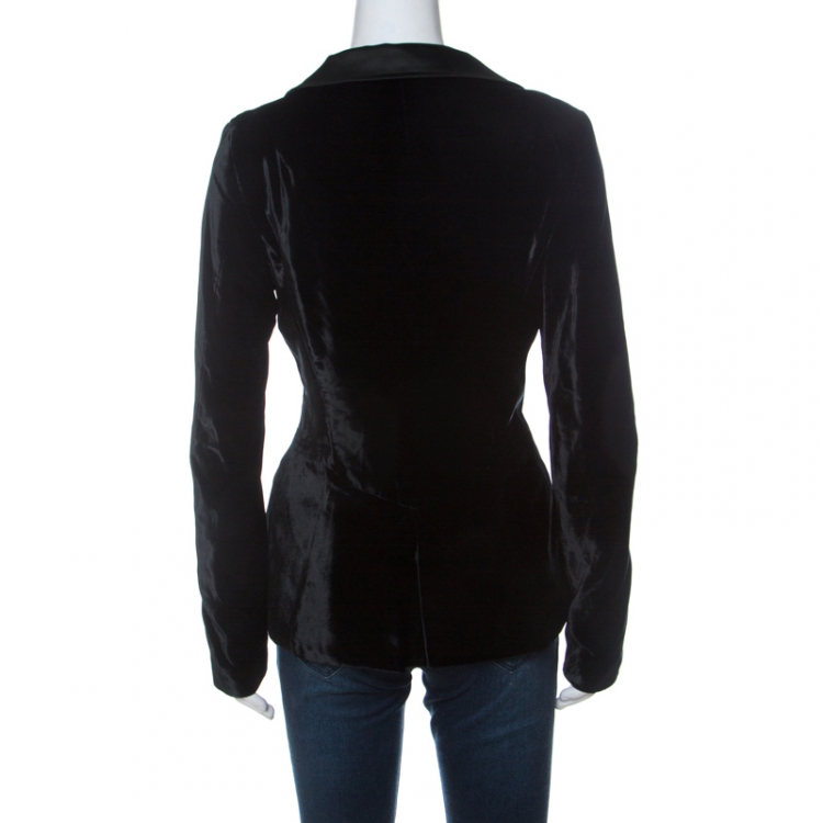 Pre Owned D&G Black Velvet Contrast Satin Lapel Detail Classic Blazer L 