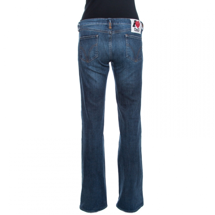 Pre Owned D&G Blue Denim Twisted Belt Loop Detail Straight Leg Jeans M 