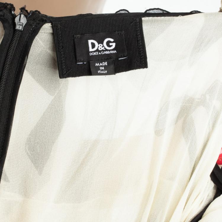 Pre Owned D and G Black &amp; White Ribbon Tiered Silk Gown M