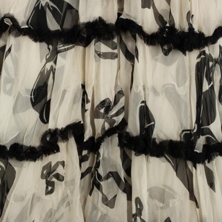 Pre Owned D and G Black &amp; White Ribbon Tiered Silk Gown M