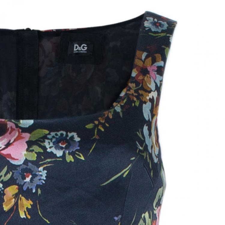 Pre Owned D and G Black Floral Sheath Dress S
