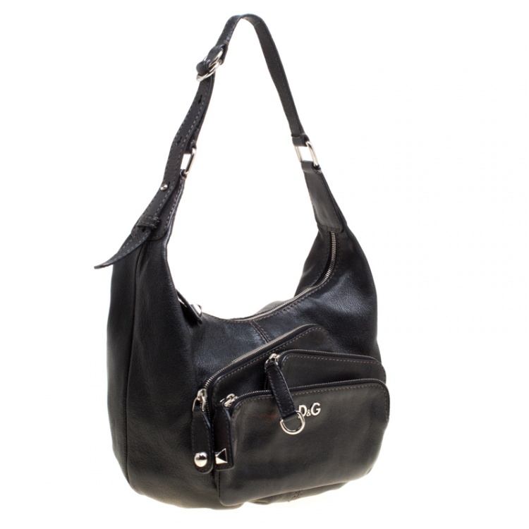 Pre Owned D&G Black Leather Lea Mindy Pocket Hobo