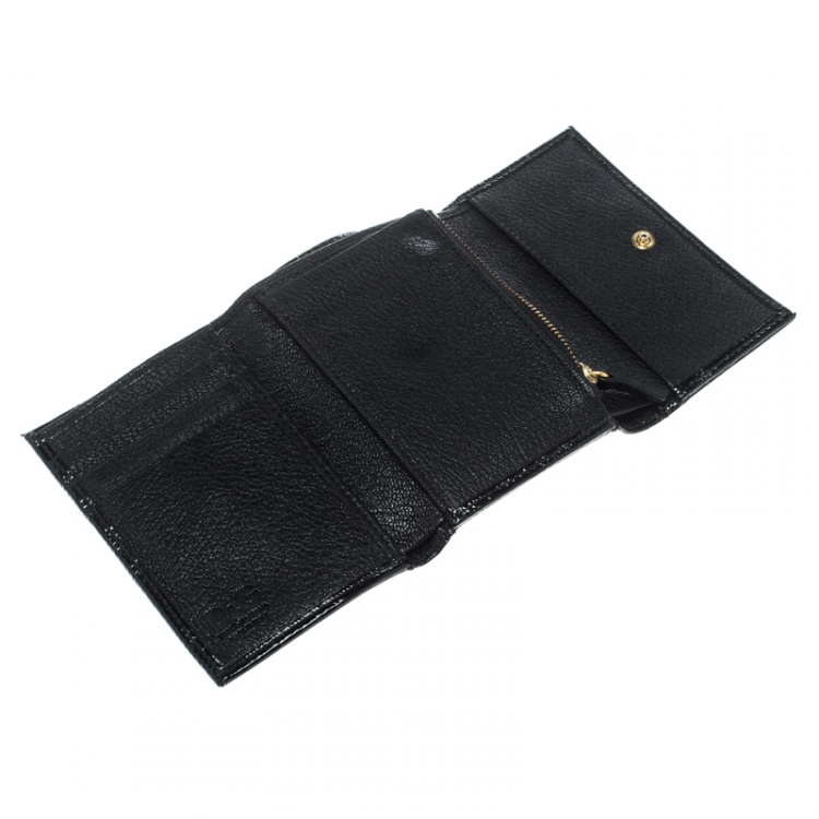 Pre Owned D&G Black Patent Leather Trifold Compact Wallet