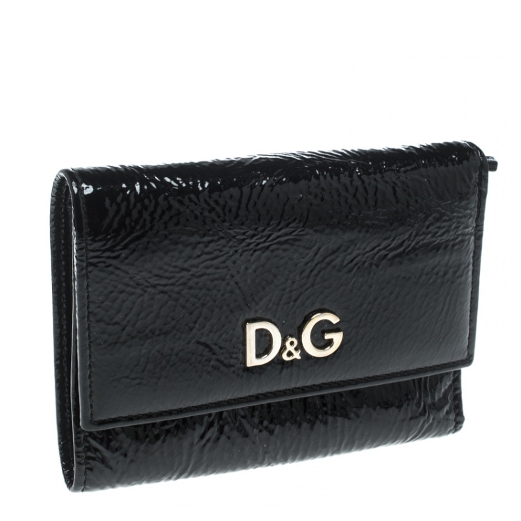 Pre Owned D&G Black Patent Leather Trifold Compact Wallet