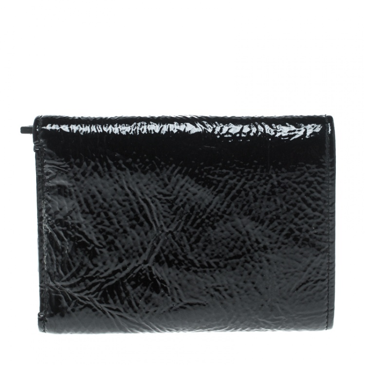 Pre Owned D&G Black Patent Leather Trifold Compact Wallet