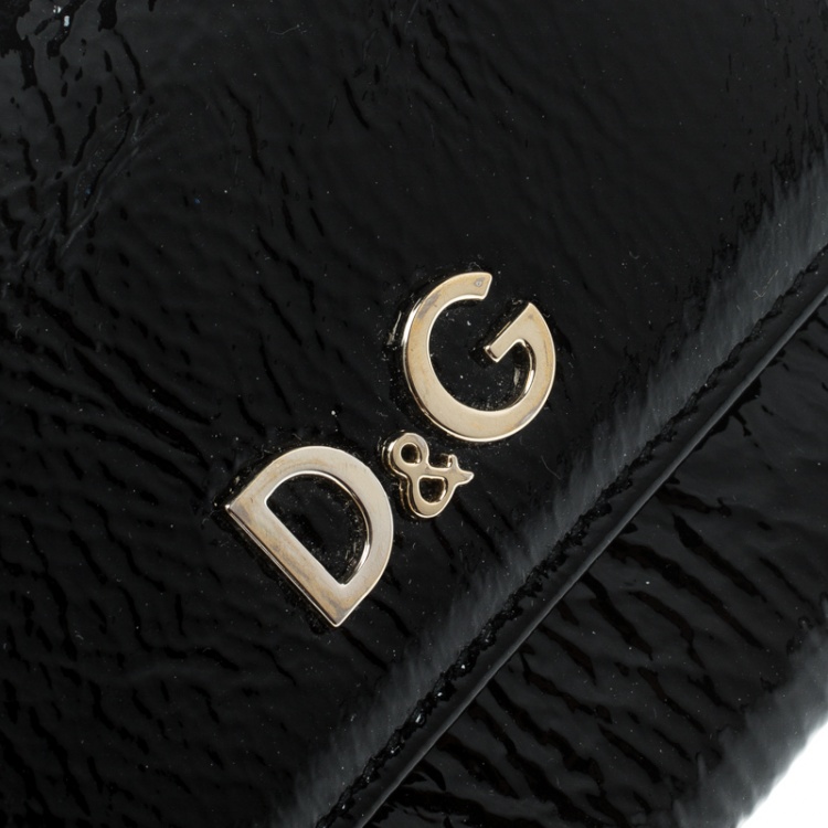 Pre Owned D&G Black Patent Leather Trifold Compact Wallet