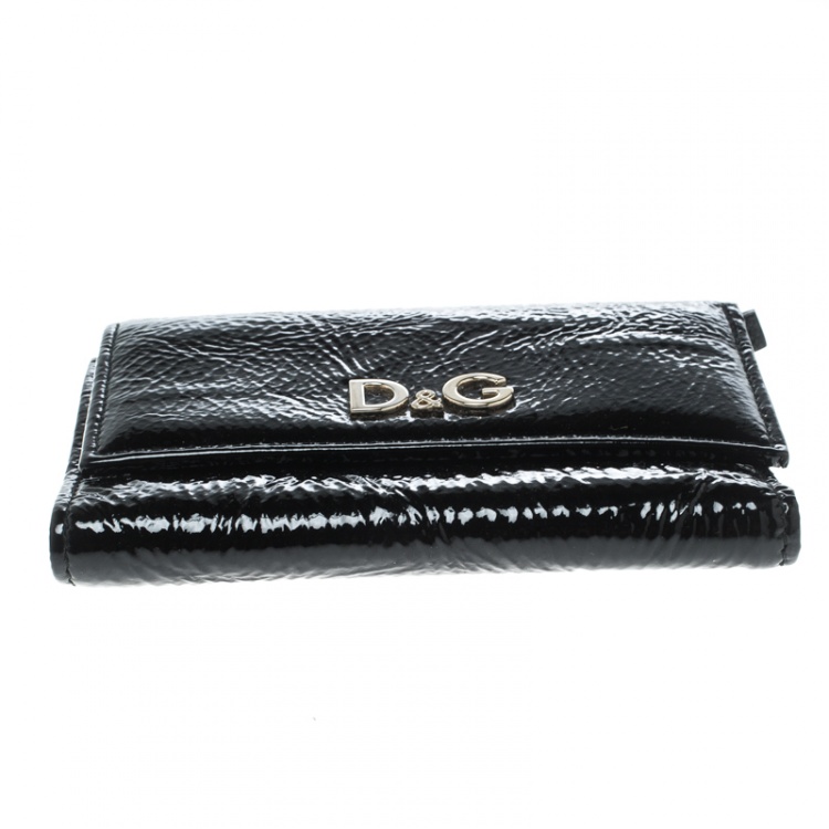 Pre Owned D&G Black Patent Leather Trifold Compact Wallet