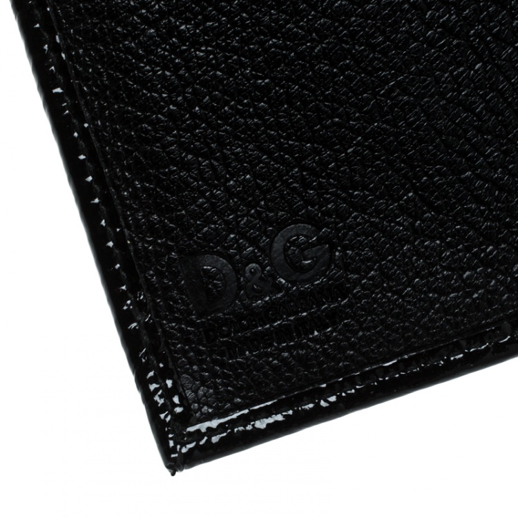 Pre Owned D&G Black Patent Leather Trifold Compact Wallet