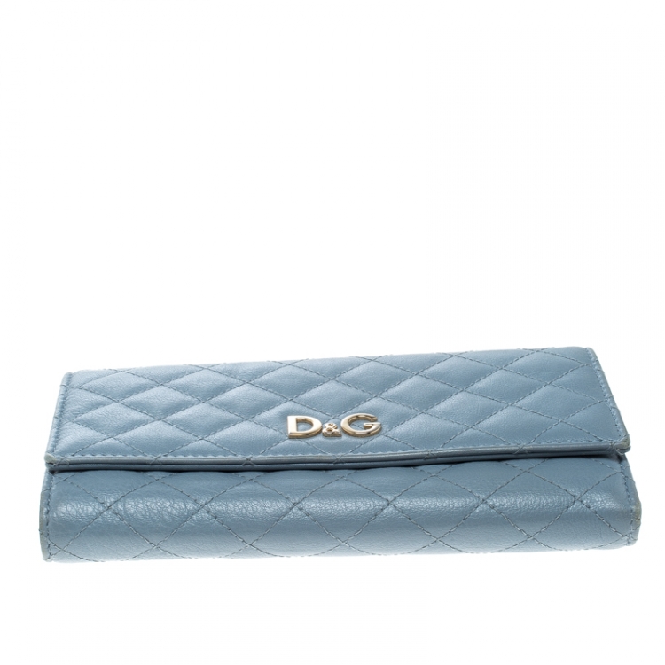 Pre Owned D&G Baby Blue Quilted Leather Tri Fold Continental Wallet