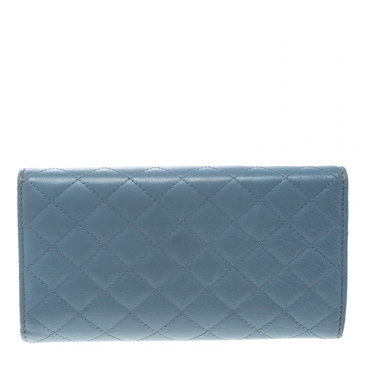 Pre Owned D&G Baby Blue Quilted Leather Tri Fold Continental Wallet